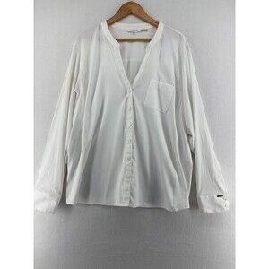 Women's Calvin Klein White Button Down Collarless Shirt Size 3X Long Sleeve